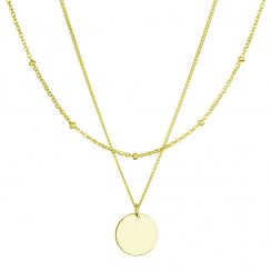 Pozlacený náhrdelník dvouřadý s placičkou a řetízkem s kuličkami 62002 Au plating