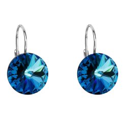 Stříbrné náušnice visací s krystaly Swarovski modré kulaté 31106.5 Bermuda Blue