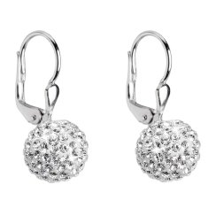 Stříbrné náušnice visací s krystaly Swarovski bílé kuličky 31110.1 Krystal