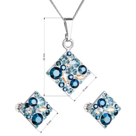 Súprava šperkov s kryštálmi Swarovski náušnice a prívesok modrý kosoštvorec 39126.3 Aqua