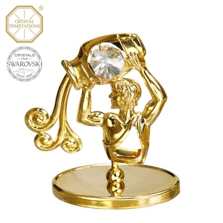 Kovová pozlátená figúrka Vodnár s bielymi kryštálmi Swarovski Elements