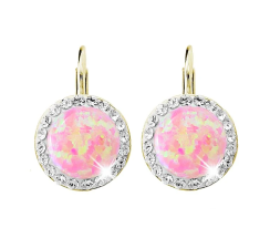 Pozlátené strieborné náušnice klapky s okrúhlym opálom a kryštálmi Swarovski Rose veľké