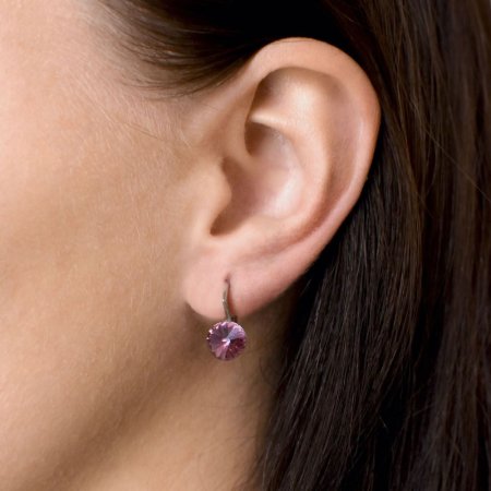 Strieborné náušnice visiace s kryštálmi Swarovski ružové okrúhle 31229.3 Rose