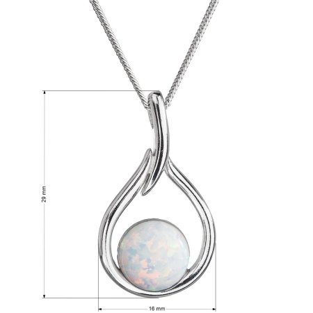 Stříbrný náhrdelník se syntetickým opálem bílá kapka 12045.1 White s. Opal