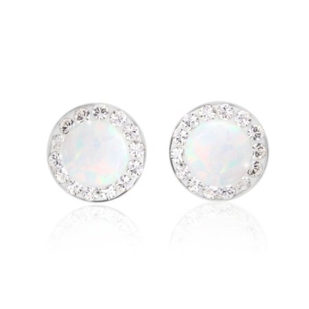 Stříbrné náušnice pecky s bílým opálem a krystaly Swarovski Elements White Opal
