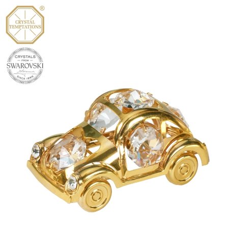 Kovová pozlacená figurka auto Brouk s bílými krystaly Swarovski Elements
