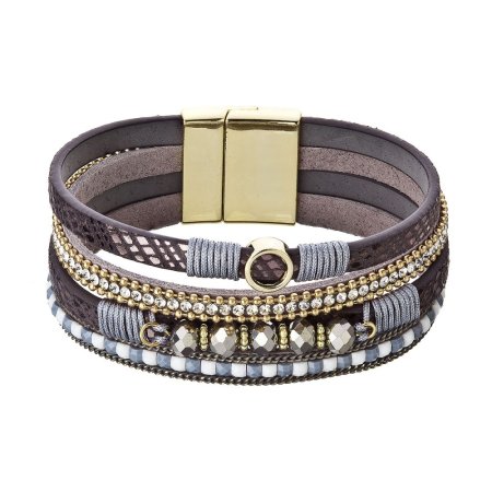 Náramek hnědošedý textilní široký 53010.3 grey