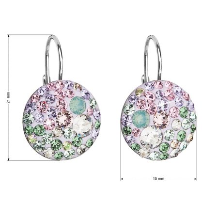 Strieborné náušnice visiace s kryštálmi Swarovski mix farieb okrúhle 31176.3 Sakura