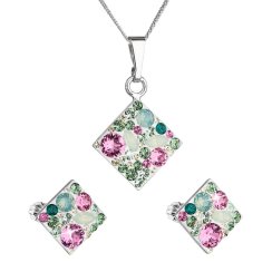 Súprava šperkov s kryštálmi Swarovski náušnice, retiazka a prívesok zelený kosoštvorec 39126.3 Chrysolite
