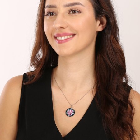Stříbrný přívěsek s krystaly Swarovski mix barev modrá růžová kulatý 34131.4 Galaxy