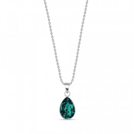 Stříbrný náhrdelník se Swarovski Elements zelená kapka Baroque N432010EM Emerald