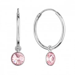 Stříbrné náušnice kruhy s růžovým Swarovski krystalem 31309.3
