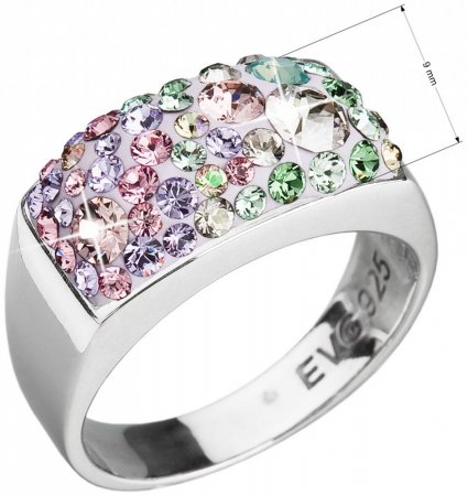 Stříbrný prsten s krystaly Swarovski mix barev fialová zelená růžová 35014.3 Sakura
