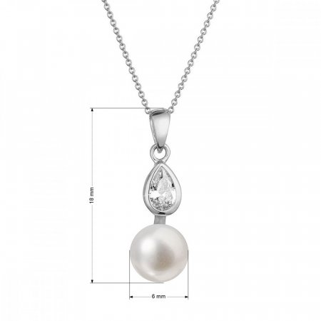 Zlatý 14 karátový náhrdelník biele zlato s bielou riečnou perlou a zirkónmi 82PZ00048