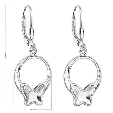 Strieborné náušnice visiace s kryštálmi Swarovski biely motýľ 31248.1 Kryštál