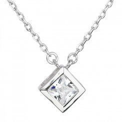 Stříbrný náhrdelník se zirkonem bílý kosočtverec 12031.1