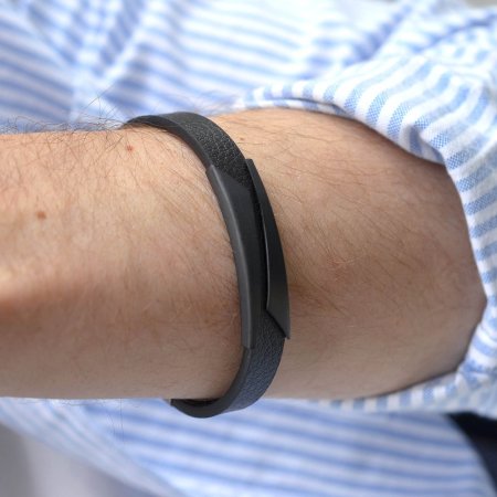 Náramek pánský černá koženka s ocelovou ozdobou 43031.3 černý