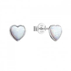 Stříbrné náušnice pecky se syntetickým opálem bílé srdce 11337.1 White s. Opal