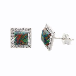 Strieborné náušnice kôstky so zeleno menivým opálom a kryštálmi Swarovski Elements Vitrail Medium Opal