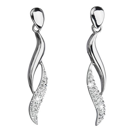 Strieborné náušnice visiace s kryštálmi Swarovski biele vlnky 31162.1 Krystal