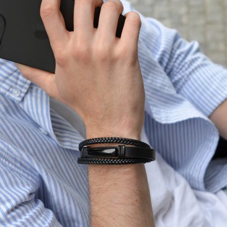 Náramek pánský z černé koženky 43040.3 černý