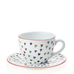 Porcelánový hrnek s podšálkem na kávu a čaj srdce Milada 250 ml
