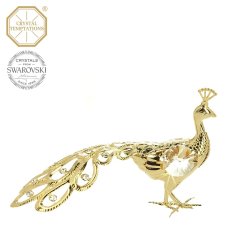 Kovová pozlátená figúrka Páv s bielymi kryštálmi Swarovski Elements