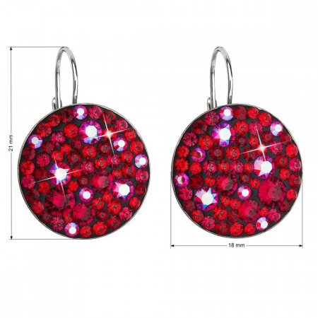 Stříbrné náušnice visací s krystaly Swarovski červené kulaté 31161.3 Cherry