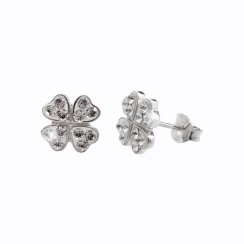 Strieborné náušnice číre so Swarovski Elements Štvorlístok Krystal