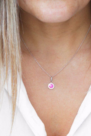 Stříbrný náhrdelník s kulatým opálem a krystaly Swarovski Light Fuchsia malý