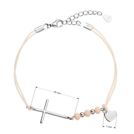 Kabbalah náramek se stříbrným křížem a srdíčkem 13052.3 lt.orange