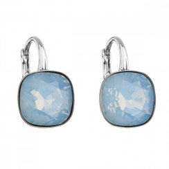 Stříbrné náušnice visací s krystaly Swarovski modrý čtverec 31241.7 Blue Opal