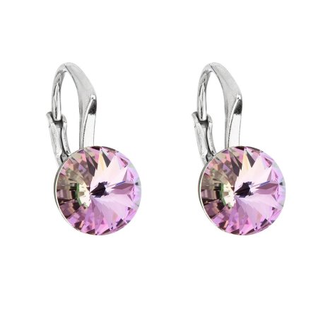 Stříbrné náušnice visací s krystaly Swarovski fialové kulaté 31229.5 Vitrail Light