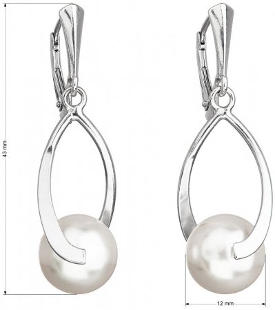 Strieborné náušnice visiace s perlou Swarovski biele okrúhle 31225.1 Biela