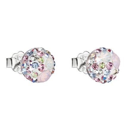 Stříbrné náušnice pecka s krystaly Swarovski růžové kulaté 31136.3 Magic Rose