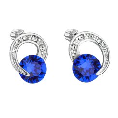 Strieborné náušnice kôstky s kryštálmi Swarovski modré okrúhle 31239.3 Majestic Blue