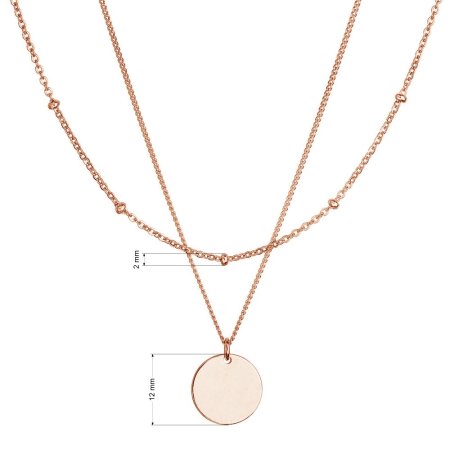 Pozlátený ROSE náhrdelník dvojradový s placičkou a retiazkou s guličkami 62002