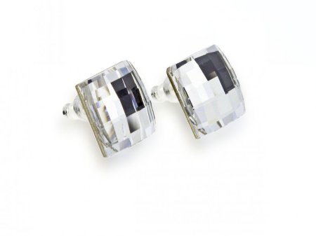 Náušnice bílé se Swarovski Elements diskočtverec Krystal 10 mm