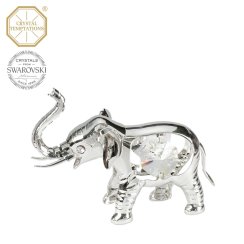 Kovová postříbřená figurka Malý slon s bílými krystaly Swarovski Elements