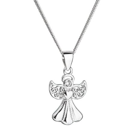 Strieborný náhrdelník anjel so Swarovski kryštálmi biely 32077.1 Krystal