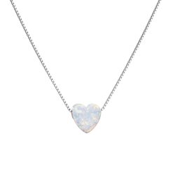 Strieborný náhrdelník so syntetickým opálom biele srdce 12048.1 White s. Opal