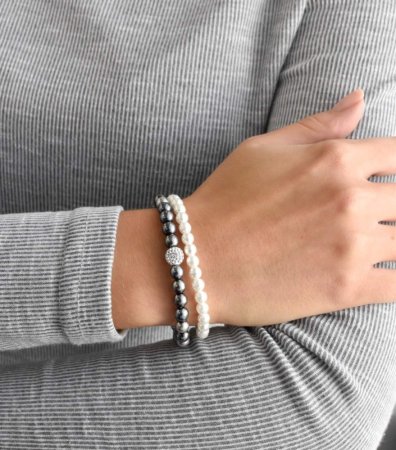 Perlový náramok biela šedá s krištáľmi Preciosa 33106.3