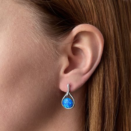 Stříbrné visací náušnice kapky s modrým syntetickým opálem 11336.3 Blue s. Opal