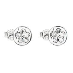 Stříbrné náušnice pecka s krystaly Swarovski bílá kytička 31257.1 Krystal