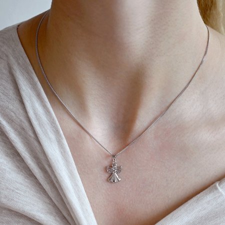 Stříbrný náhrdelník anděl se Swarovski krystaly bílý 32077.1 Krystal