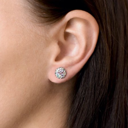 Stříbrné náušnice pecka s krystaly Swarovski mix barev kulaté 31336.3 Sakura