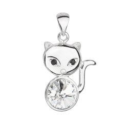 Stříbrný přívěsek s krystalem Swarovski bílá kočka 34235.1 Krystal