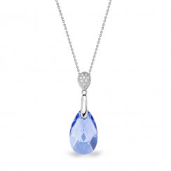 Strieborný náhrdelník so Swarovski Elements modrá kvapka Dainty Drop N610616LS Light Sapphire