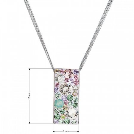 Stříbrný náhrdelník se Swarovski krystaly růžovo zelený obdélník 32074.3 Sakura