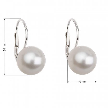 Stříbrné náušnice visací s perlou z křišťálu Preciosa bílé kulaté 31143.1